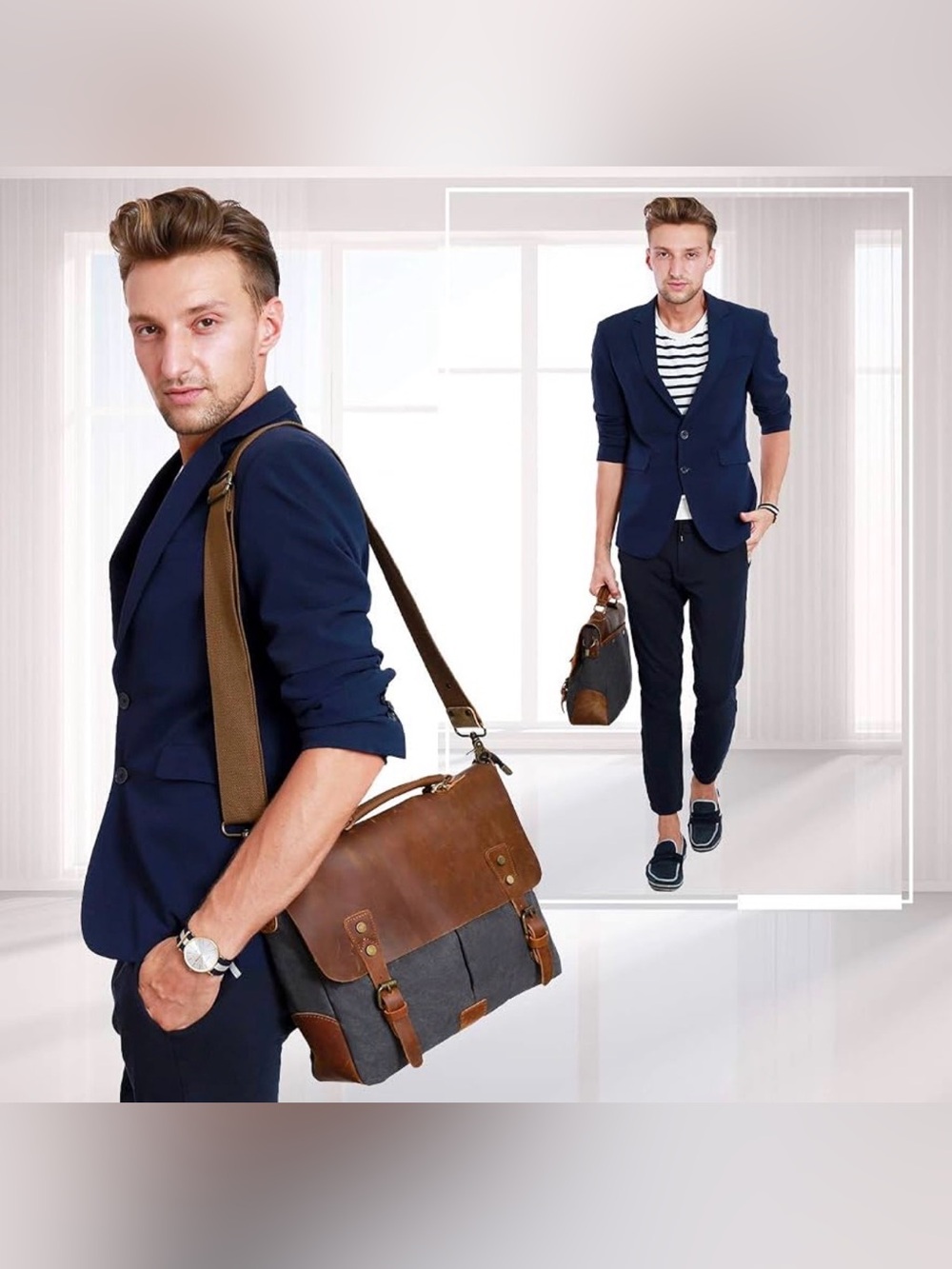 WOWBOX Brown Messenger Bag Adjustable Strap Magnetic Zip Inner Outer Pockets